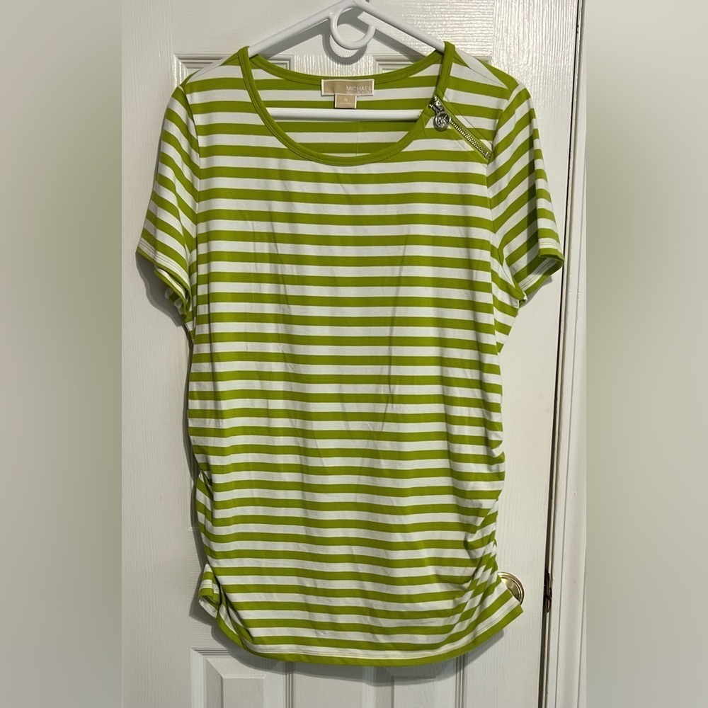 Michael‎ Kors *NWT* 1X Women's Lime Green & White Stripe short Sleeve Top